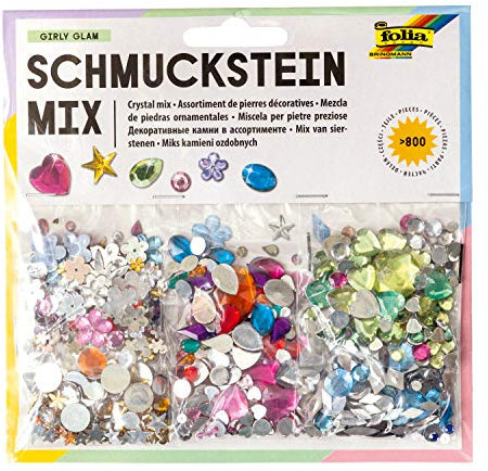 folia 12619 - Schmuckstein Mix Girly Glam, über 800 verschiedene Schmucksteine, sortiert in verschiedenen Formen und Farben, ideal zum Verzieren und Dekorieren Ihrer Bastelarbeiten