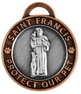 Luxepets Anhänger für Haustierhalsband, Heiliger Franziskus von Assisi, groß, Antik-Silber/Kupfer