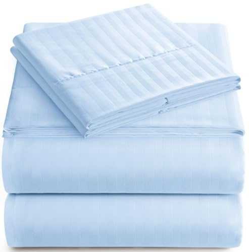 Queen-Bettlaken-Set, 4-teilig, gestreift, weich, kühlend, Tiefe Taschen, knitterfreie Mikrofaser-Bettwäsche mit 1 Spannbetttuch, 1 Bettlaken, 2 Kissenbezügen