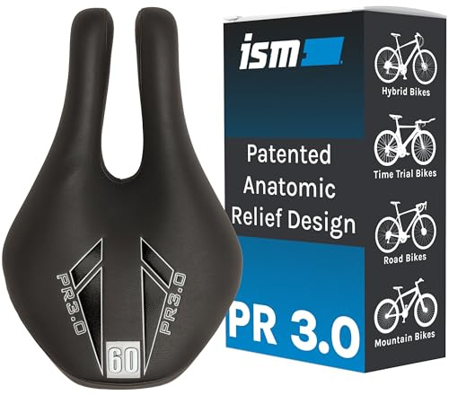 ISM PR Series Noseless Bicycle Seat - Anatomic Relief Bikes Saddle for Hybrid, Time Trial, Road, and Mountain Bikes - No Nose Saddle for Reduced Numbness