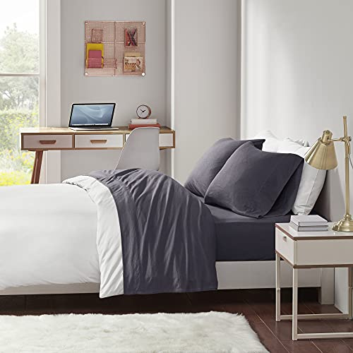 Intelligent Design Cotton Blend Jersey Knit Sheet Set, Twin XL, Dark Grey
