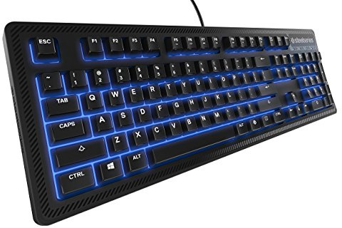 SteelSeries Apex 100 Gaming Keyboard - Tactile & Silent - Blue LED Backlit - Splash Resistant - Media Controls
