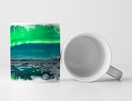 Eau Zone Fotokunst Tasse Geschenk Landschaftsfotografie – Nordlicht bei der Gletscherlagune Jokulsarlon Island.