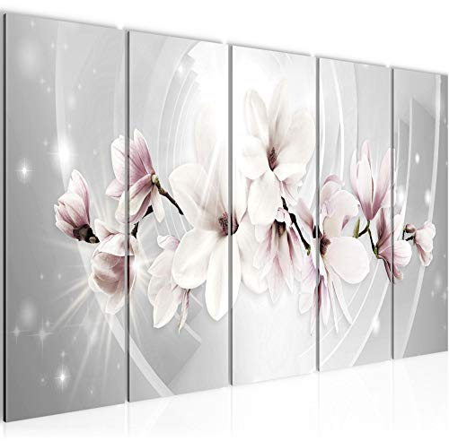 Runa Art Bild Blumen Magnolien Wandbilder auf Vlies Leinwand 5 Teilig Wanddekoration Wohnzimmer Schlafzimmer 006456a