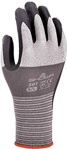 SHOWA 381, Mikroporöses Nitril – Beschichtung, Mehrzweck, Grau mit schwarzer Handfläche, 10/XXL