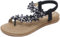 Zoerea Damen Sandalen Flach Sommer Bohemian Blume Strass Urlaub Sommerschuhe, Schwarz, Gr.- 38 EU/ Herstellergröße- 39