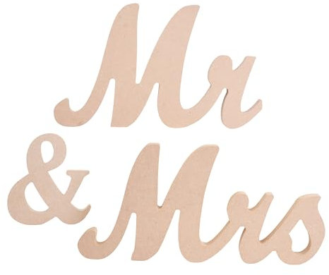 Mandala Crafts Plain Wooden Mr & Mrs Signs for Wedding Decorations - Reception & Sweetheart Table Decor
