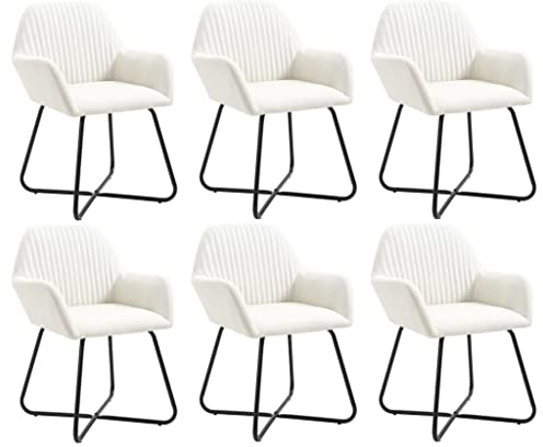 vidaXL Esszimmerstühle 6 STK., Esszimmerstuhl mit Armlehnen, Essstuhl Küchenstuhl Stahlbeine, Stuhl Polsterstuhl Sessel Esszimmer Küche, Modern, Creme Stoff