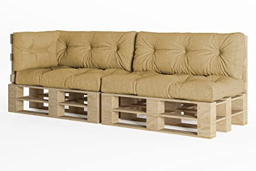 chilly pilley Palettenauflage Schaumflocken palettenkissen Palettenpolster Palettenmöbel Palettensofa Rückenlehne Sitzkissen Seitenkissen Set (5er Set Beige)