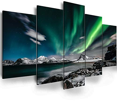Ephany Art Wandbild – Aurora Landschaft Gemälde auf Leinwand, Landschaft, Himmel, Nacht, gespannt und gerahmt, fertig zum Aufhängen, für Heimdekorationen, Wanddekoration