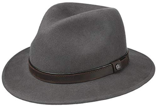 LIERYS Sargent Traveller Wollfilzhut Damen Herren 100% Wollfilz Wasserabweisend Packable Herbst Winter grau L (58-59 cm)