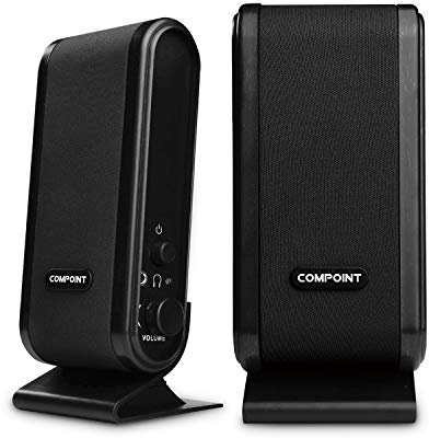 Compoint USB Wired Desktop Speakers - 2 Piece Speakers for PC Desktop, Laptop, Home Computer or Gaming - Compact Portable Multimedia Sound System 5W Powered, 3.5 mm Audio Jack Cable, Black