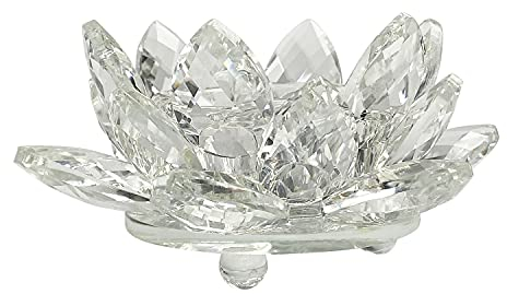 Spring.Rd Quartz Crystal Large Lotus Flower Candle Holder with Gift Box Crystal Lotus Flower Ornaments Tea Light Holder Craft Decoration Home Decoration Feng Shui Decoration 110mm (Clear)