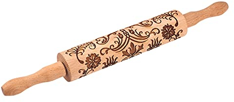 Corlidea - Mattarello in legno 3D con fiori in rilievo fatto a mano, in legno, per impasti e decorazioni per torte