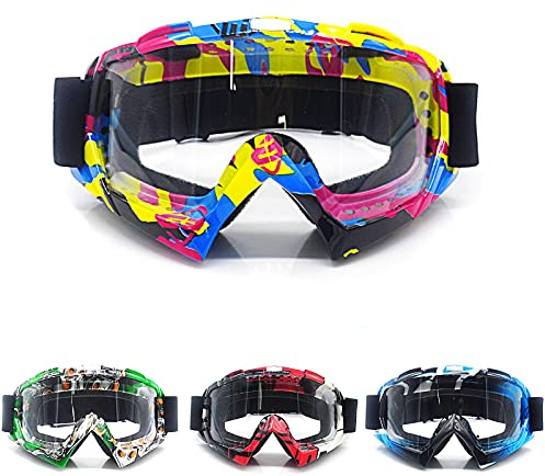 APEBAZY Occhiali da Moto, Motocross, ATV e Sci - Antivento, Antipolvere, Anti-UV - Regolabili per Offroad e Outdoor