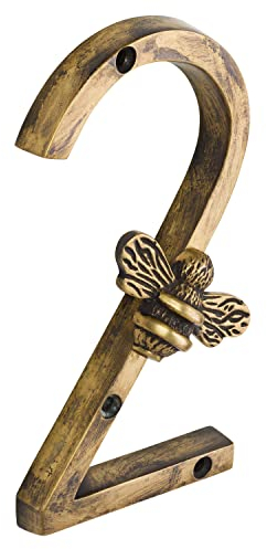 Heritage Brass bee House Number with Bee design | 5 inch Modern Door Sign Numbers Signs Plaques | Street Home Address Numerals (2)