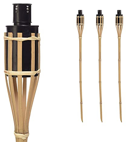 Mojawo 3er Set Bambusfackeln Fackeln Gartenfackeln Oelfackel Partyfackel Bambus Oellampe 90cm für Ihr Grillfest Gartenparty