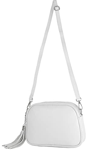 modamoda de - T238 - ital. Damen Umhängetasche Leder Medium, Farbe:Weiß