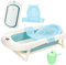 Tubiaz Faltbare Baby Badewanne Babywanne mit Thermometer, Badekissen, Haarwaschbecher, babybadewanne, Babybadewanne mit gestell ab 0-3 Jahre (Grün)