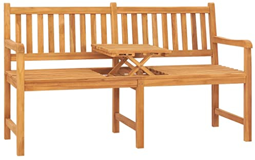 Garten Pflanzenständer Blumenständer Pflanzen Bank, 3-Sitzer Gartenbank mit Tisch 150 cm Teak Massivholz Deko Blumenbank witterungsbeständig für Terrasse Balkon Braun