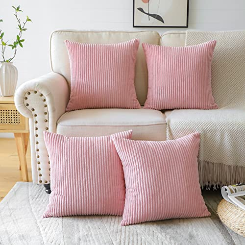 Sungeek 4er Set Kordsamt Kissenbezüge 45x45 cm, Dekorativ Zierkissenbezüge Weich Kissenbezug Dekokissen Sofakissen Couchkissen Deko Bezug Kissenhülle für Sofa Schlafzimmer Wohnzimmer (Rosa)