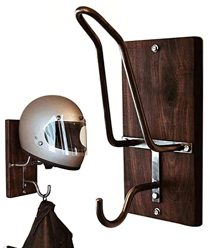 Helmhalterung Wand Holz Helmhalter für Fahrrad Motorrad Helmablage Fahrradhelmzubehör mit Haken für Mäntel Kappen Baseballs Rugby Helm