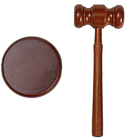 Nizirioo - Martello da giudice in legno, con blocco sonoro, realizzato a mano, per avvocato, studenti, giudici, asta, vendita, riunioni, bambini, gioco di ruolo