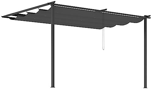 Outsunny 4x3m Pergola con Tettuccio Scorrevole Protettivo, Viti e Picchetti, in Acciaio e Poliestere, Grigio