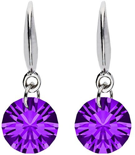 LÖB Damen Ohrhänger Ohrringe Hängend 925 Sterling Silber mit Zirkonia Solitär Kristall Lila Amethyst Stein Anhänger in Diamant Form