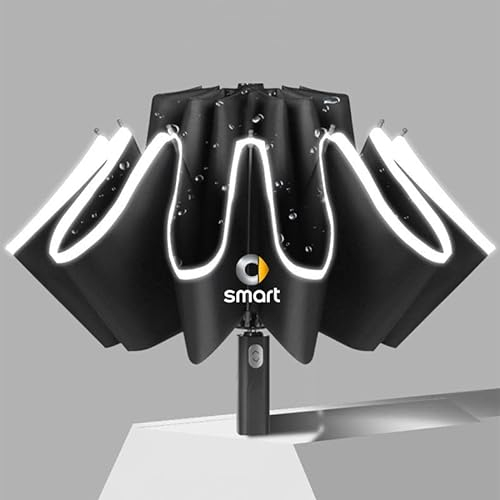 LAPOOH Automatic Umbrella for Smart 451 453 Fortwo Forfour with LED Flashlight Reflective Stripe Reverse Light Umbrella Accessories,-Black