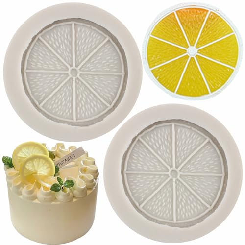 MYPRACS Lot De 2 Moules À Fondant En Forme De Tranche De Citron Morceau De Fruit Orange Moules En Silicone Pour Décoration De Gâteaux Cupcakes Bonbons Chocolat Pâte À Gomme Argile Polymère