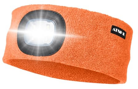 ATNKE LED Beleuchtetes Stirnband, Wiederaufladbare USB Lauf Stirnbänder mit Licht Extrem Heller 4 LED Lampe Winter Warme Stirnlampe für Herren und Damen Geschenke/Bright Orange