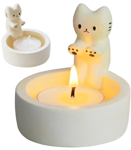 Gatto Portacandele, Gattino Cartoon Tea Light Candle Holders, Scaldare le Zampe Gatto Tealight Titolari Ornamenti, Home Decor Cat Regali per gli Amanti dei Gatti (senza candela) (A)