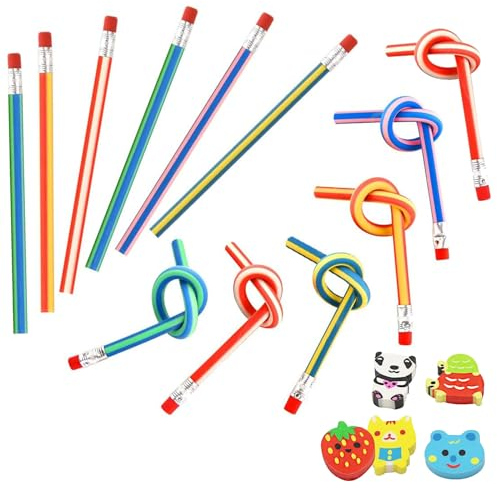 Biegebleistifte,12pc Bunt Biegebleistift,Flexible Biegsame Bleistifte,Biegebleistifte mit Radiergummi,Biegbare Bleistifte,Biegsam Magic Biegebleistift für Kinder,Magic Bend Bleistift, Farbe zufällig