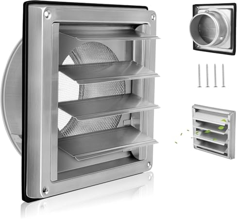 Rejilla Campana Extractora 150 mm,Protección Contra Insectos, Protección Contra la Intemperie Con Trampilla de Reflujo de Acero Inoxidable 304,Ventilación de Ø150 mm Para Tubería Y carcasa VMC