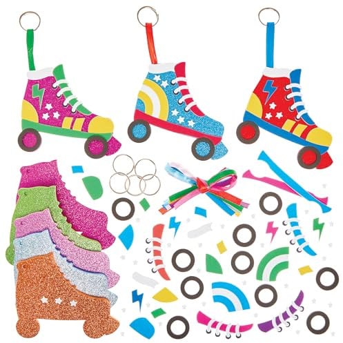 Baker Ross FN074 Roller Skate mixen und kombinieren Schlüsselanhänger- und Taschenanhänger-Sets – 8er-Pack, Schlüsselanhänger-Bastelsets für Kinder