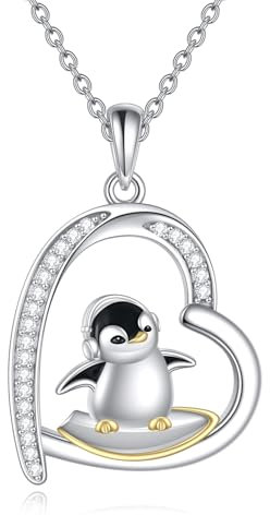 YAFEINI Pinguin Kette Silber 925 Tier Halskette Pinguin Herz Anhänger Pinguin Tier Schmuck Fuchs Geschenk für Damen