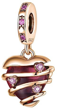 Wedanor Donna Ciondolo- Cuore d'oro rosa Argento 925 Colgantes con Zirconia cubica per Charm Bracciale
