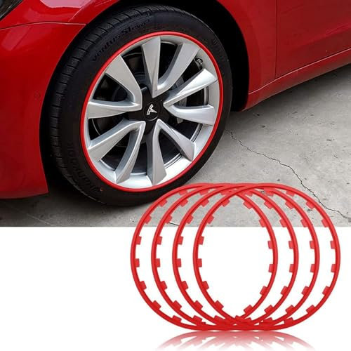 RVUEM Rot,21in, Alufelgen Randring, 16-21 Zoll Felgenschutz, Universeller Radnaben Dekorstreifen, Rad Kantenschutzring, Gute ElastizitäT, 4er-Set
