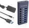 Balabaxer 7-Port Aluminium USB 3.0 Hub with 7-Port Data Transfer, 36W (12V/3A) Power Adapter, USB Splitter with Individual Switches