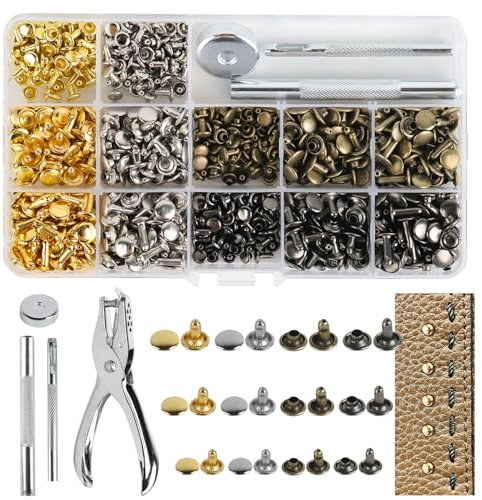 ZDNT 360 Piezas Remaches para Cuero 3 Tamaños Remaches de Cuero Remache de Doble Tapa con 3 Herramientas de Fijación Herramienta de Remache de Metal para Cuero Artesanías, Sombreros, Jeans, Zapatos