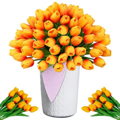 Künstliche Tulpen Blumen, 12 Stück Latex Touch Tulpen, Gefälschte Tulpen Blume, Tulpe mit PU Stiel, Faux Real Tulpen, Blumendekoration für Brautsträuße, Haus, Party, Büro, DIY Blumenarrangements