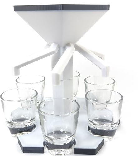 Partyypilot Shotausgießer - Hauptfarbe Weiß - Getränkespender für 6 Shots - Schnapsverteiler - Trinkspiele und Saufspiele - Party Zubehör - Schnapsausgießer - Randfarbe (Schwarz)