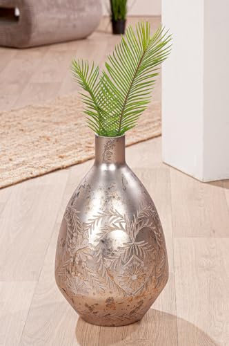 GILDE Jarrón Peso Cristal Gris Acabado Antiguo Mate Floral Altura 43 cm Decoración Decoración Hogar Regalo Decoración Hogar