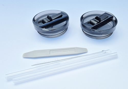 ThreeRs Replacement Leak Proof Lid for Stanley Cup 40 oz Tumbler Lid Set, 2 Flip Straw Lids, 2 Reusable Straws, 1 Cleaning Brush, Multiple Colours Stylish Easy to clean Removable Spout (Black)