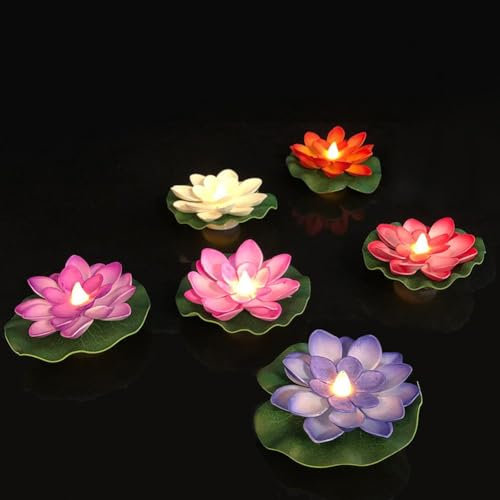 LIUZHIPENG 6 Pcs Floating Pool Lights, Artificial Foam L-otus Water Lily Flower Floating Pond Plants, Waterproof LED Floating Flower Light Battery Operated for Garden Fountain Aquariums Decoration