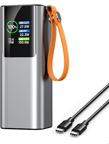 100W Fast Charging Aluminum Alloy Laptop Power Bank 20000mAh, Portable Charger with Screen, 2 Type-C and 1 USB, External Battery Pack for Travel, Can Be Taken on Planes(Color:Silver)