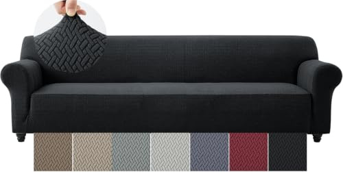 Moonlight Bedding High Stretch Black Sofa Covers 4 Seater Super Soft Extra Large Couch Covers for Dogs Pets Cats Spandex Elastic Fit T Shaped Non Slip Sofa Cover