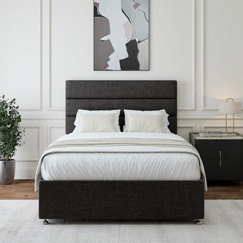 Bedmaster Linen Divan Bed Base With Storage And Lined Headboard - Colour And Size Options (Charcoal 4 Drawer, Small Double)
