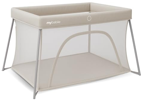 My Babiie MBTC2 Air-Light 2-in-1 Travel Cot - Lightweight, from Birth to 15kg, Playpen Function, Foldable, Travel Bag, Padded Mattress, Mesh Sides - Ivory